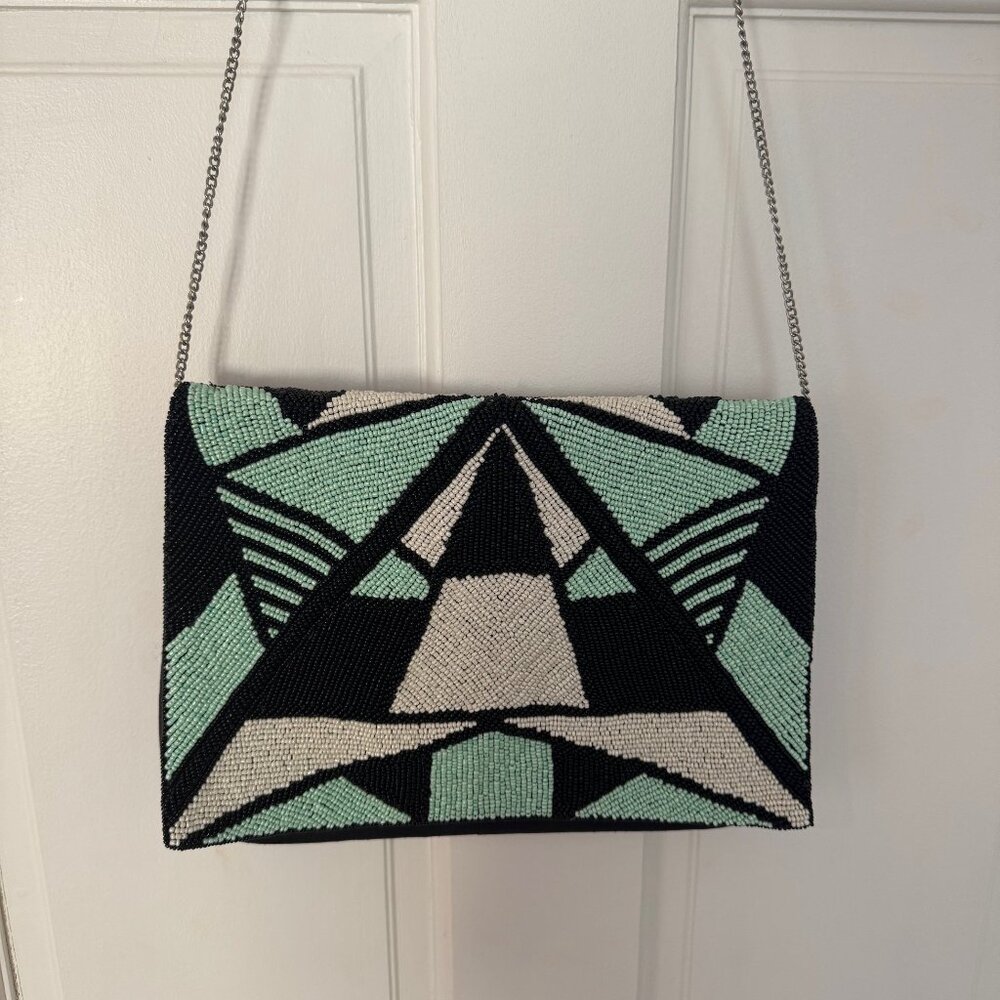 Vera Beaded Clutch - From St. Xavier - Green, White, Black